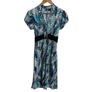 New Directions Womens Blue Ruffle Buckle Tie Back Y2K Stretch Dress Small